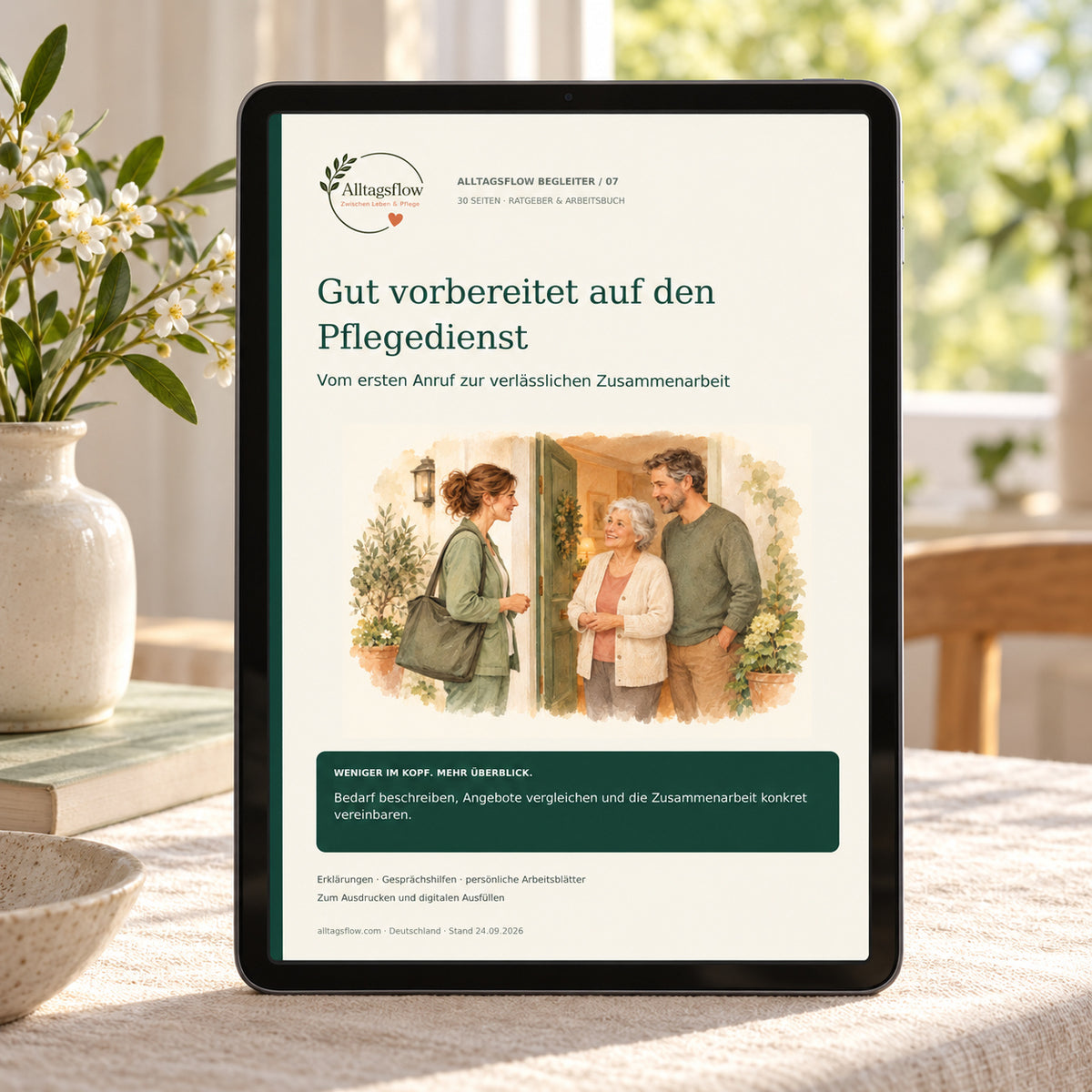 Gut vorbereitet auf den Pflegedienst – Vom ersten Anruf zur Zusammenarbeit | PDF-Ratgeber & Arbeitsbuch