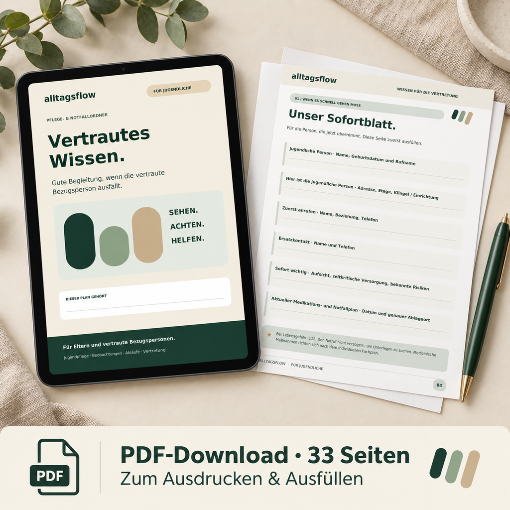 Pflege-Notfallordner für Jugendliche – vertrautes Wissen für Bezugspersonen | PDF