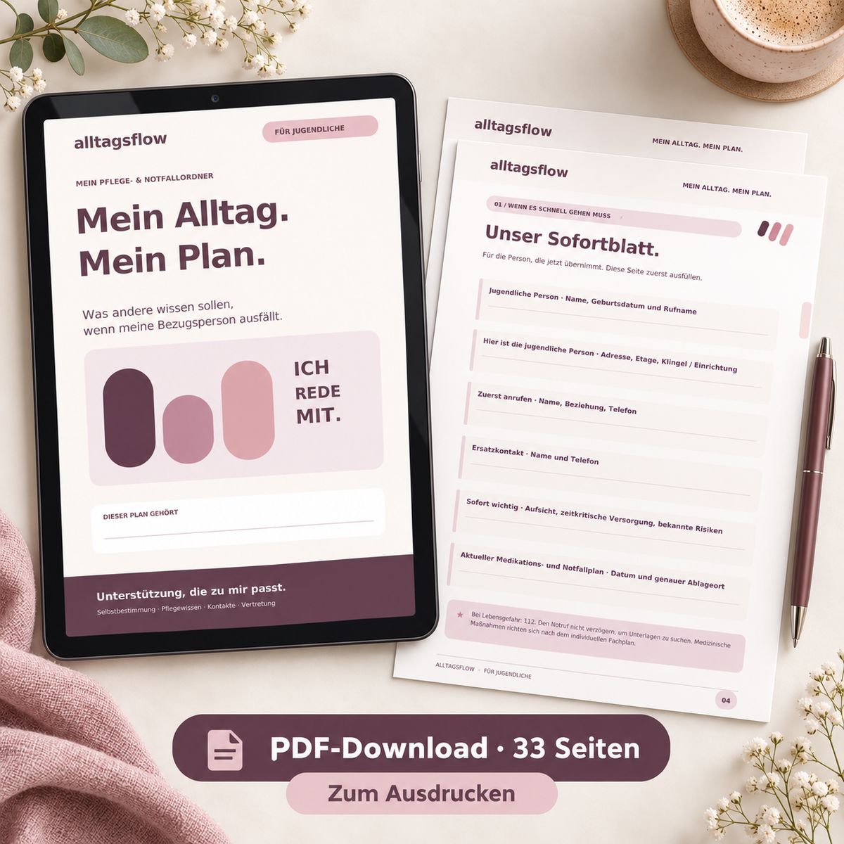 Pflege-Notfallordner für Jugendliche – mein Alltag, mein Plan | PDF