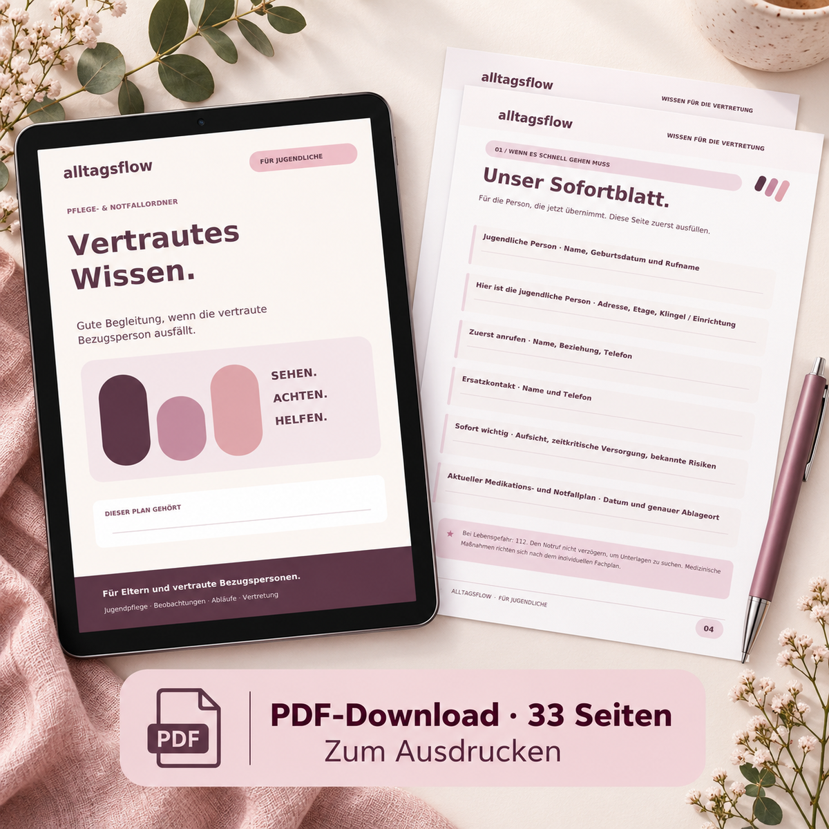 Pflege-Notfallordner für Jugendliche – vertrautes Wissen für Bezugspersonen | PDF