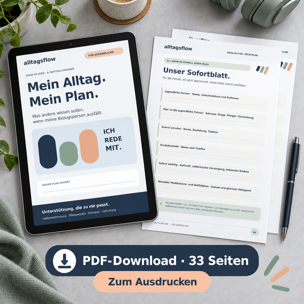 Pflege-Notfallordner für Jugendliche – mein Alltag, mein Plan | PDF